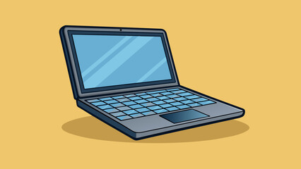 Poster - A matte black laptop thin and lightweight with a subtle sheen in the sunlight.. Cartoon Vector.