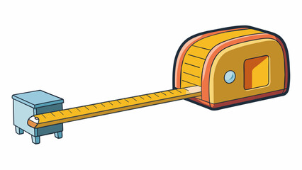 Poster - A measuring tape extended along the length of a piece of furniture highlighting its ability to accurately measure distances.. Cartoon Vector.