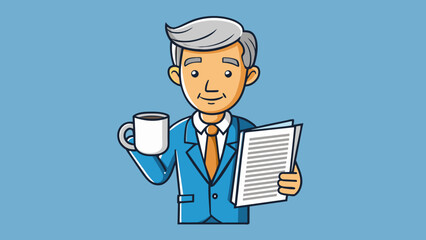 Aufkleber - A middleaged person with a stern expression a coffee mug in one hand and a newspaper in the other. They exude a sense of sophistication and. Cartoon Vector.