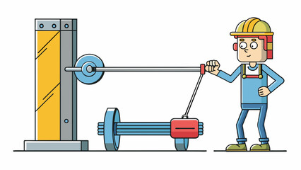 Poster - A metal rod was subjected to different levels of stress using a hydraulic machine. The objects characteristic of strength was measured by the maximum. Cartoon Vector.