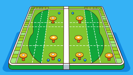 Poster - A mile can also be represented by the length of four football fields laid endtoend. Visualize the bright green grass of the fields with white lines. Cartoon Vector.
