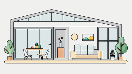 Poster - A minimalist home with clean lines and neutral colors where everything has its proper place. The furniture is simple and functional with minimalistic. Cartoon Vector.