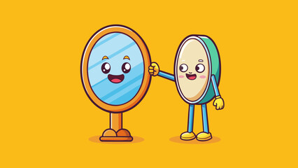 Poster - A mirror and its reflection The mirror reflects everything good or bad without judgement. It shows the true and honest reflection but also has the. Cartoon Vector.