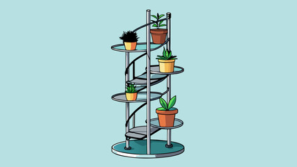 Aufkleber - A metal stand with a futuristic design in the shape of a spiral staircase. It has a clean and modern look with a shiny chrome finish. The stand is. Cartoon Vector.