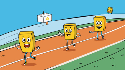 Poster - A mile can also be illustrated using the length of a standard track. One lap around the outermost lane of a track is approximately a quarter of a mile. Cartoon Vector.