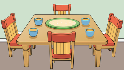 Poster - An appropriate dining table should have a sy and level surface enough seating for all family members and a neutral color that can easily match various. Cartoon Vector.