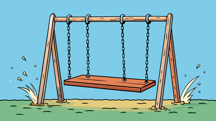 Aufkleber - An empty swing swaying back and forth in the breeze its chains dangling freely without anyone sitting on it.. Cartoon Vector.