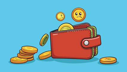 Aufkleber - An empty wallet with a few tered coins representing a lack of financial resources and need for budgeting and financial planning.. Cartoon Vector.