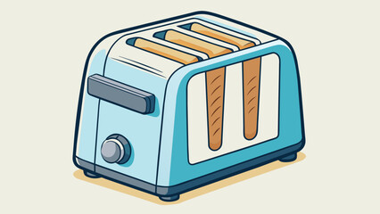 Poster - A new and improved toaster with wider slots allowing for larger slices of bread to be perfectly toasted at once. The sleek stainless steel design also. Cartoon Vector.