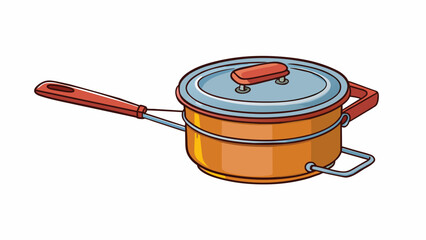 Poster - An essential tool for camping trips the bring is a durable metal cooking pot with a long handle and a lid with a builtin strainer. Its compact size. Cartoon Vector.