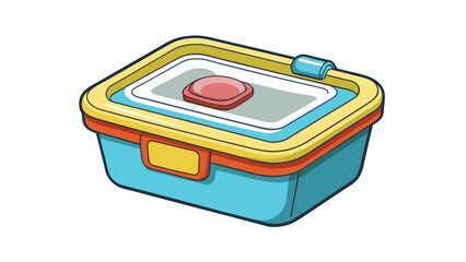 Aufkleber - An oblongshaped container made of plastic with a fliptop lid and a builtin handle perfect for storing and transporting snacks or small items.. Cartoon Vector.