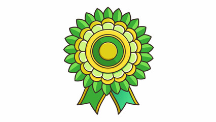 Poster - An intricate wreath made of vibrant green and gold ribbons intertwined to form a circular shape. In the center of the wreath is a round medallion with. Cartoon Vector.