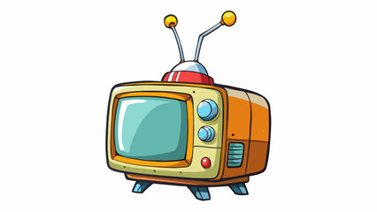 Fototapete - An older television set with a bulky tubelike structure a small screen and a large antenna on top for picking up channels.. Cartoon Vector.