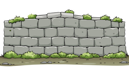 Poster - An old stone wall with lichen creeping up its rough surface and small cracks running between the stones.. Cartoon Vector.