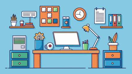 Poster - An organized desk The desk was a shining example of efficiency and productivity. Every item had its designated spot neatly arranged in order of. Cartoon Vector.
