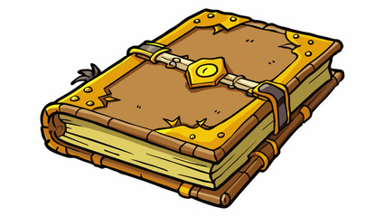 Aufkleber - An old weathered book with frayed edges and yellowed pages its leather cover adorned with intricate gold designs and a fading title.. Cartoon Vector.