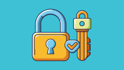 Aufkleber - A padlock and key can be used to depict the idea of property laws. The lock signifies the rights of owners to protect their possessions while the key. Cartoon Vector.