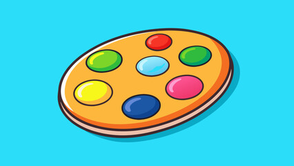 Poster - A painters palette with vibrant colors blending together on a canvas. A the bright hues is a small pool of oil paint thick and slowmoving adding. Cartoon Vector.