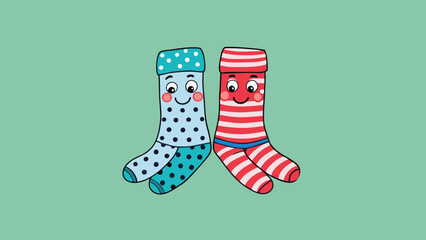 Poster - A pair of mismatched socks one with stripes and one with polka dots perfectly complementing each other and showing that true friends dont have to be. Cartoon Vector.
