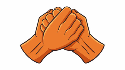 Sticker - A pair of hands clasped together in a relaxed grip with fingers entwined in a gesture of unity and harmony. The skin is smooth and unblemished. Cartoon Vector.