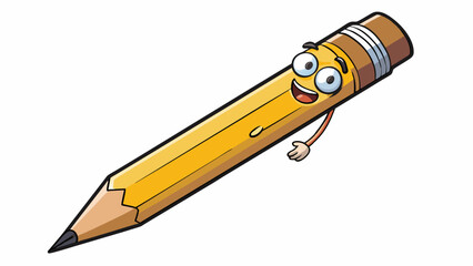 Sticker - A pencil is a writing tool that is long and thin with a graphite or lead core encased in a wooden or plastic body. One end has a pointed tip for. Cartoon Vector.