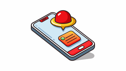 Fototapete - A phone notification with a small bell icon displaying a brief text message in a bubble. The font is bold and the color is bright red indicating an. Cartoon Vector.