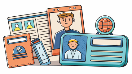 Poster - A physical or digital collection of identification documents such as a drivers license passport and social security card. These items serve to verify. Cartoon Vector.