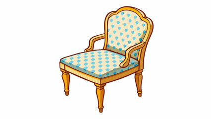 Poster - A piece of furniture with four legs and a cushioned seat. It is made of wood and has a curved backrest for support. The seat is covered in a soft. Cartoon Vector.
