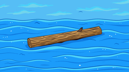 Aufkleber - A piece of driftwood floating aimlessly in the vast ocean carried by the tides without any restrictions or direction.. Cartoon Vector.
