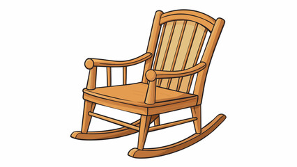 Poster - A piece of text describing a wooden rocking chair with curved arms and a woven cushioned seat. It mentions the sy solid wood frame and the comfortable. Cartoon Vector.