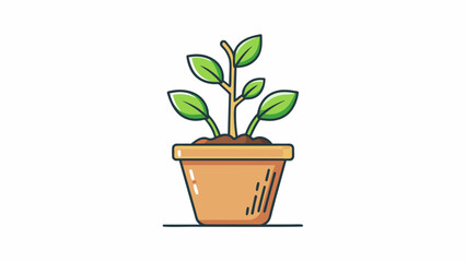Fototapete - A potted plant This investment object is a living growing organism. It is made of soil roots and a stem with leaves. The plant requires regular care. Cartoon Vector.