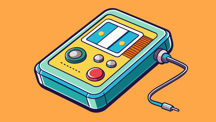 Poster - A portable handheld device with a screen and buttons allowing users to listen to music and podcasts on the go.. Cartoon Vector.