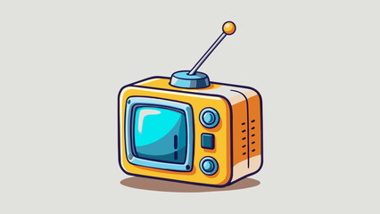 Poster - A portable mini TV with a small builtin screen and a collapsible antenna that can be adjusted for better reception.. Cartoon Vector.