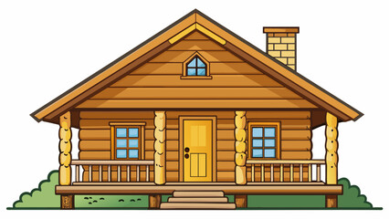 Aufkleber - A quaint and cozy log cabin with a rustic wooden exterior and a spacious porch supported by handcarved wooden beams.. Cartoon Vector.
