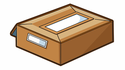 Fototapete - A rectangular box made of cardboard with a lid that flips open. The color of the box is brown with white labeling on the front. It is lightweight and. Cartoon Vector.