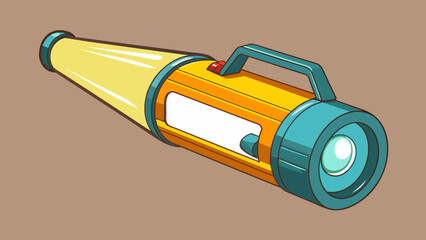 Poster - A rechargeable flashlight with a strong bright beam that is able to illuminate even the darkest corners. Its compact size and lightweight body make it. Cartoon Vector.