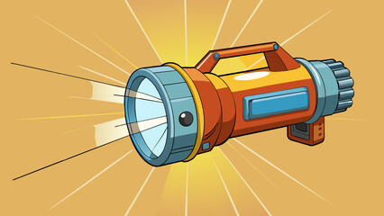 Poster - A rechargeable highpowered flashlight with a wide beam and multiple brightness settings for different situations.. Cartoon Vector.