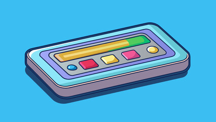 Poster - A rectangularshaped device with a screen and buttons all lit up in various colors. The object emits a soft humming sound and has a sleek modern. Cartoon Vector.