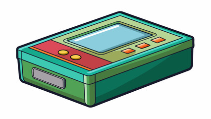 Poster - A rectangular box with a hinged lid and a small digital display on one side. It has a sleek modern design and automatically dispenses a single item at. Cartoon Vector.