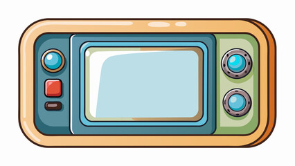 Poster - A rectangularshaped device with a glass screen metallic buttons and a camera lens on the back. It allows for communication and access to a variety of. Cartoon Vector.
