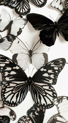 Wall Mural - there are many black and white butterflies on a white surface