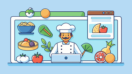 Poster - A recipe website with a userfriendly layout featuring colorful photos of different dishes and an easytonavigate dropdown menu for different categories. Cartoon Vector.