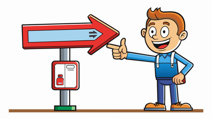 Poster - A road sign with a hand pointing in the direction of a nearby gas station for a stranded driver. The signs bold font and clear arrow symbolize its. Cartoon Vector.