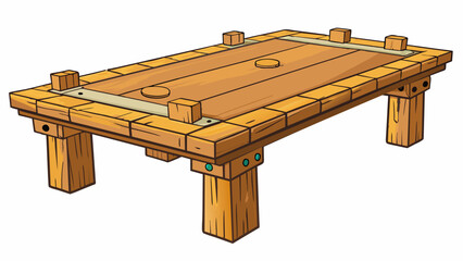 Sticker - A rustic farmhousestyle dining table made of sy reclaimed wood and adorned with handcarved details. The worn edges and natural imperfections give it a. Cartoon Vector.