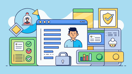Aufkleber - A secure online portal that holds personal information such as name address and credit card details for making purchases or paying bills. The site may. Cartoon Vector.