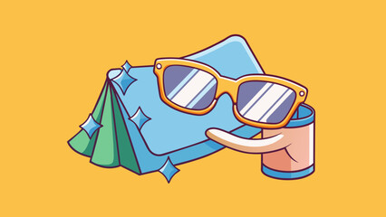 Poster - A scratchfree microfiber cloth being used to clean a pair of precious crystal glasses removing any smudges or dust.. Cartoon Vector.