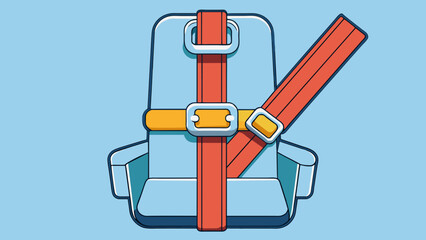 Poster - A seatbelt ensures the safety of passengers in a car by securely fastening them to the seat during travel. It has a durable fabric material with a. Cartoon Vector.