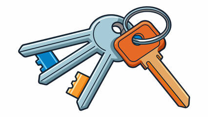 Poster - A set of keys on a keychain with each key having a unique shape and function. Together they create a functional tool for unlocking doors or starting a. Cartoon Vector.