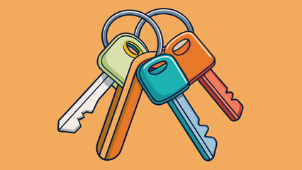 Fototapete - A set of keys on a keychain each key representing a different door or lock that the owner has access to. Though each key serves a different purpose. Cartoon Vector.