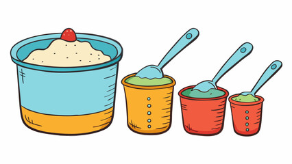 Poster - A set of standard measuring cups with different sizes and clearly marked measurements is an essential basis for accurately measuring ingredients in. Cartoon Vector.